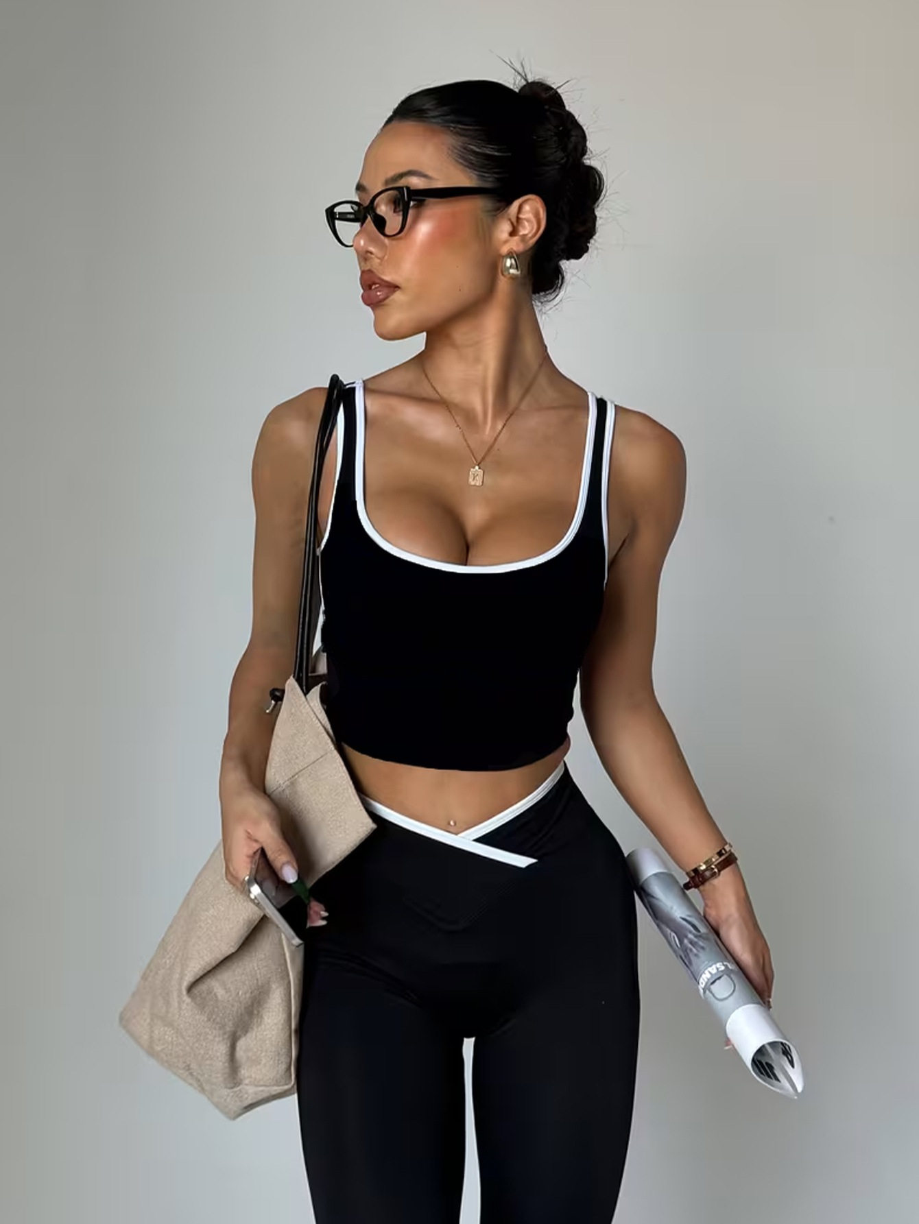 2Pcs Workout Set Sleeveless Bra Yoga Suit Crop Tank Top and High Waist Leggings